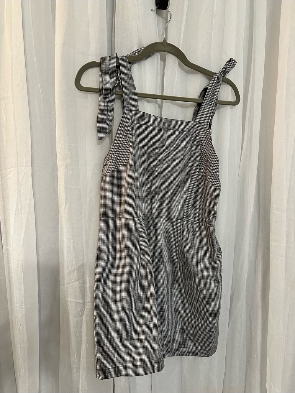 Plaid Tie-Shoulder Pinafore Dress in Gray - Picture 2 of 5